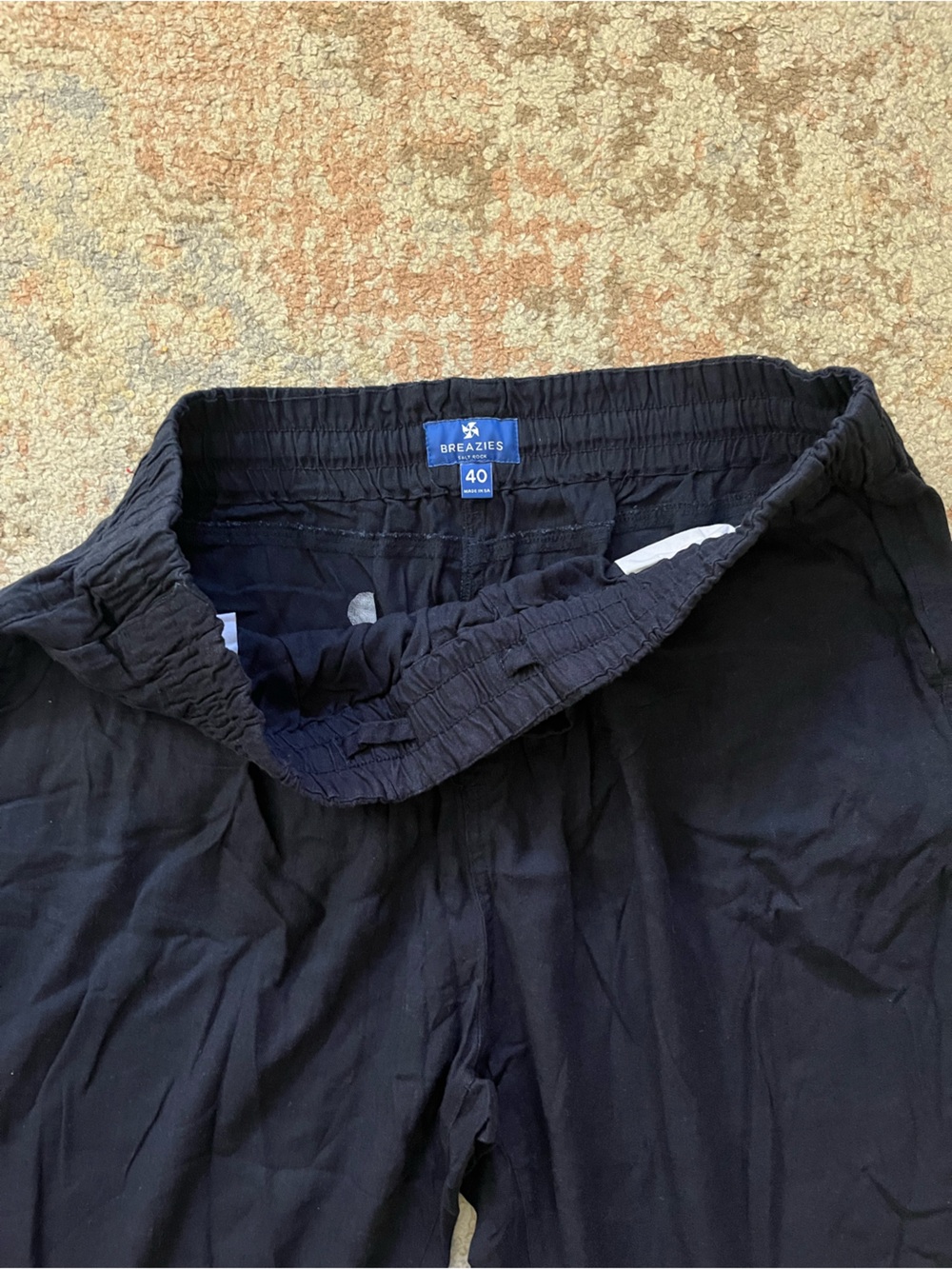 Men's Navy Drawstring Linen Pants - Picture 2 of 2